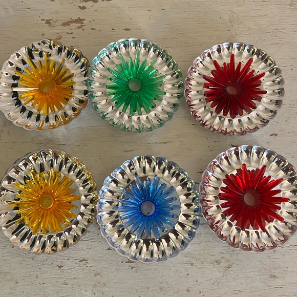 Lot 6 Vintage Christmas tree light Foil plastic starburst reflectors 3” diameter - Picture 1 of 4
